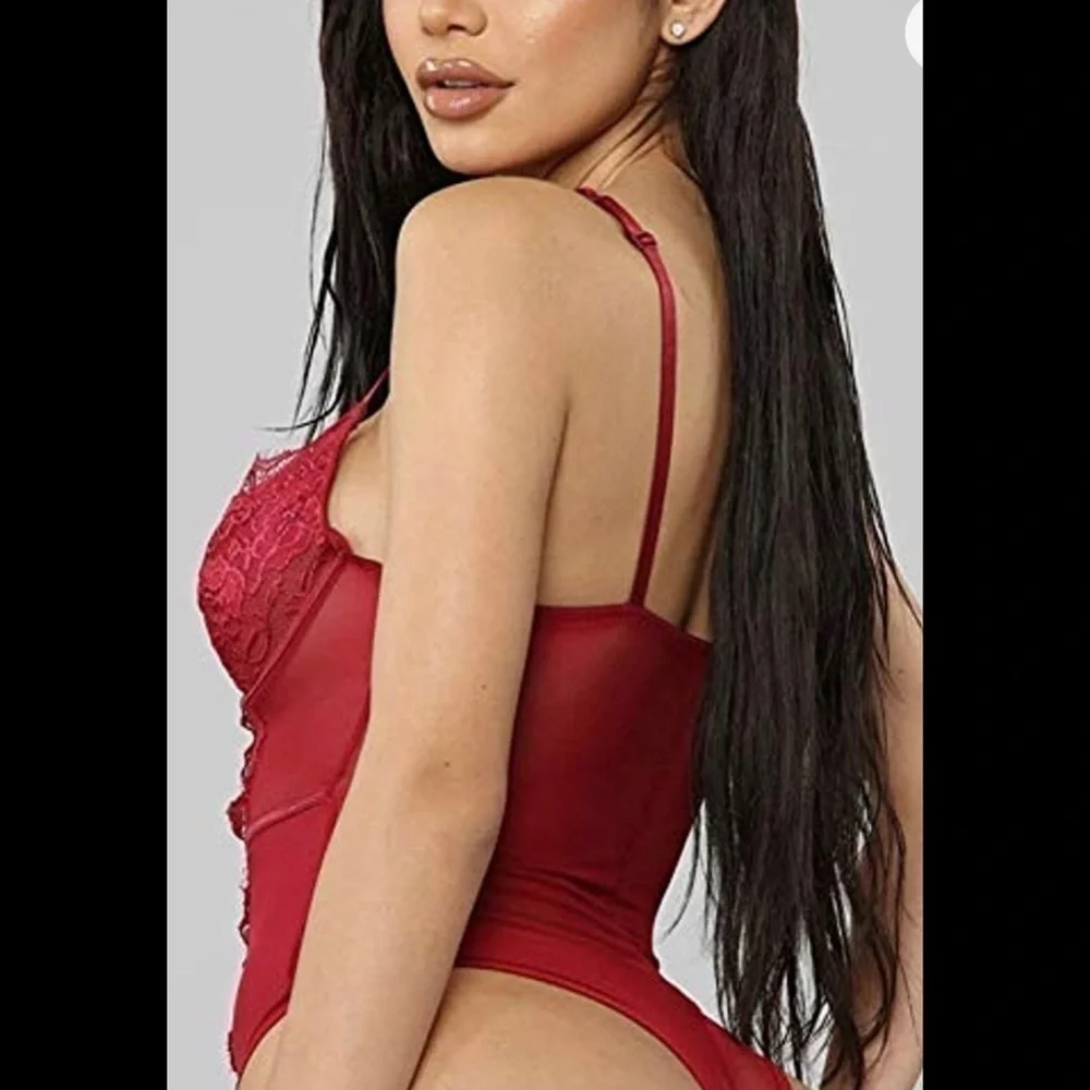 RED eyelash lace bodysuit lingerie - Picture 2 of 6